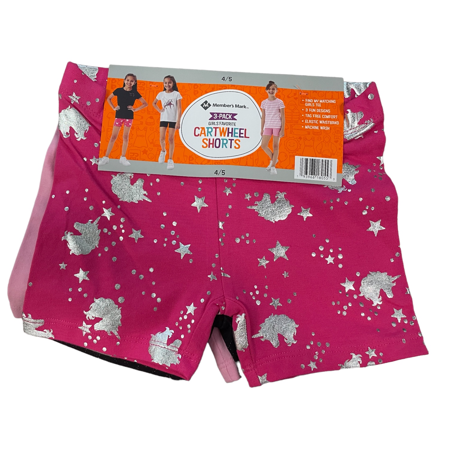 Member's Mark Girls Cartwheel Shorts 3-Pack – Soft Cotton Blend, Elastic Waist (Size 3T)