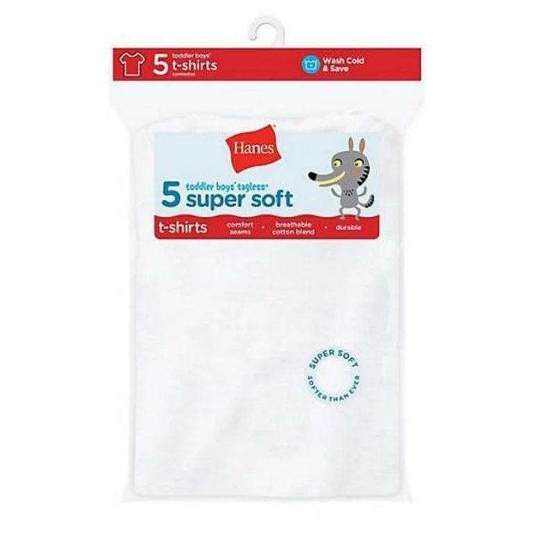 Hanes Toddler Boys' Tagless T-Shirts 5-Pack – Super Soft 50/50 Cotton Blend
