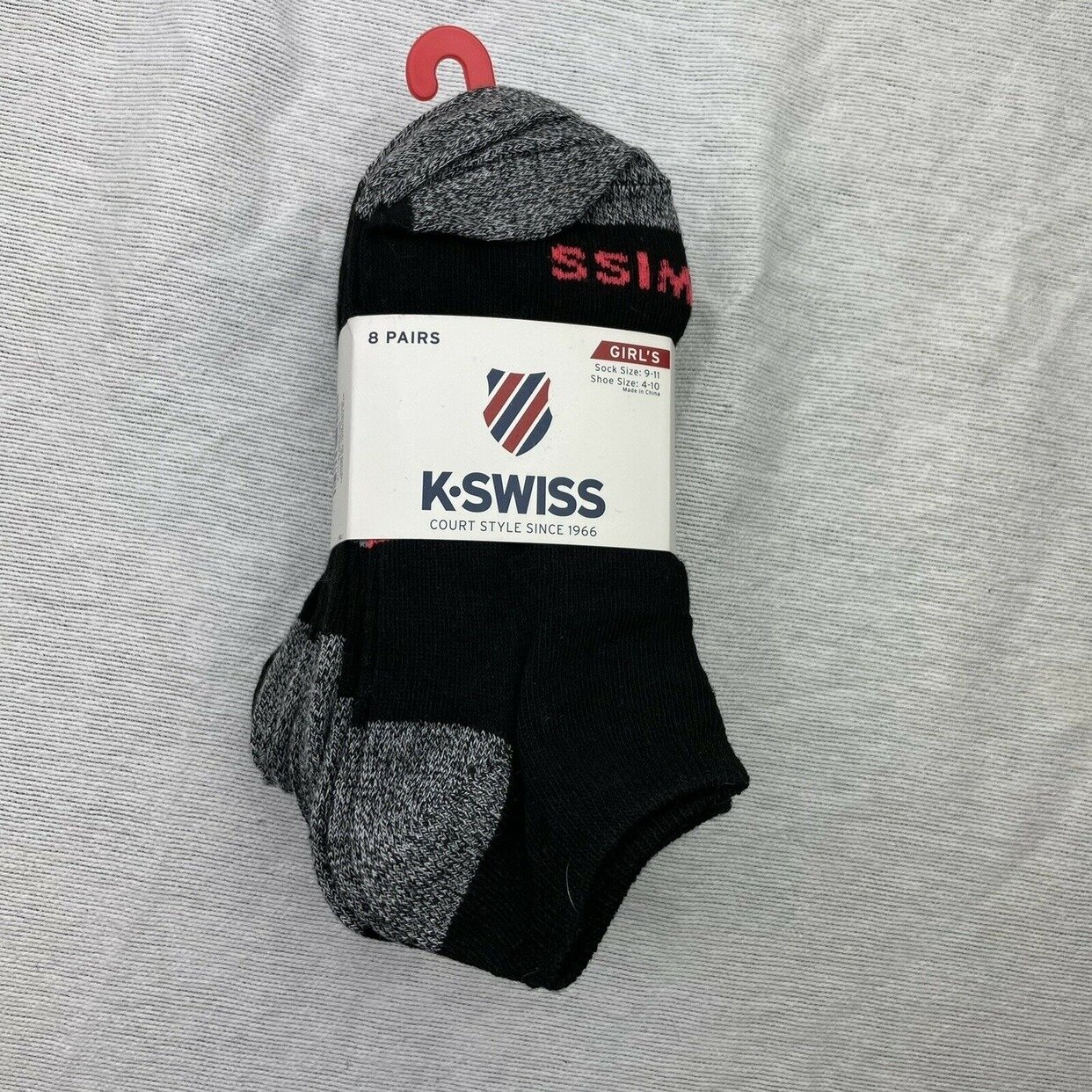 K-Swiss Girls' Socks 10-Pair Value Pack – Size 6-8 (Black/Gray/Multicolor)