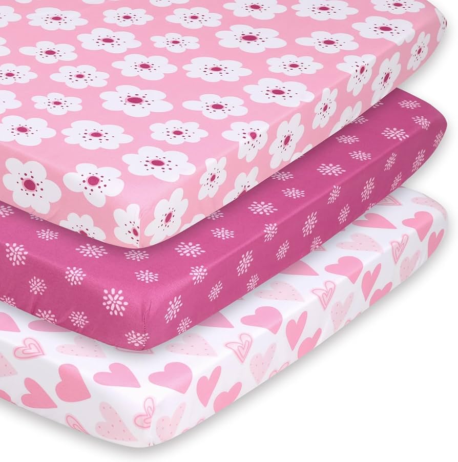 Sadie & Scout 100% Cotton Crib Sheet – Premium Nursery Bedding (Pink/White Pinstripe with Birds)