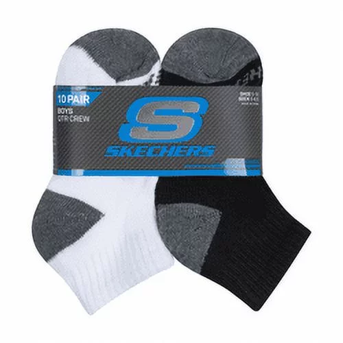 Skechers Girls' Quarter Crew Socks 10-Pack – Performance Comfort (Multiple Sizes)