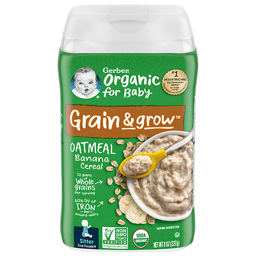 Gerber Organic Grain & Grow Oatmeal Banana Cereal | First Foods (4+ Months)
