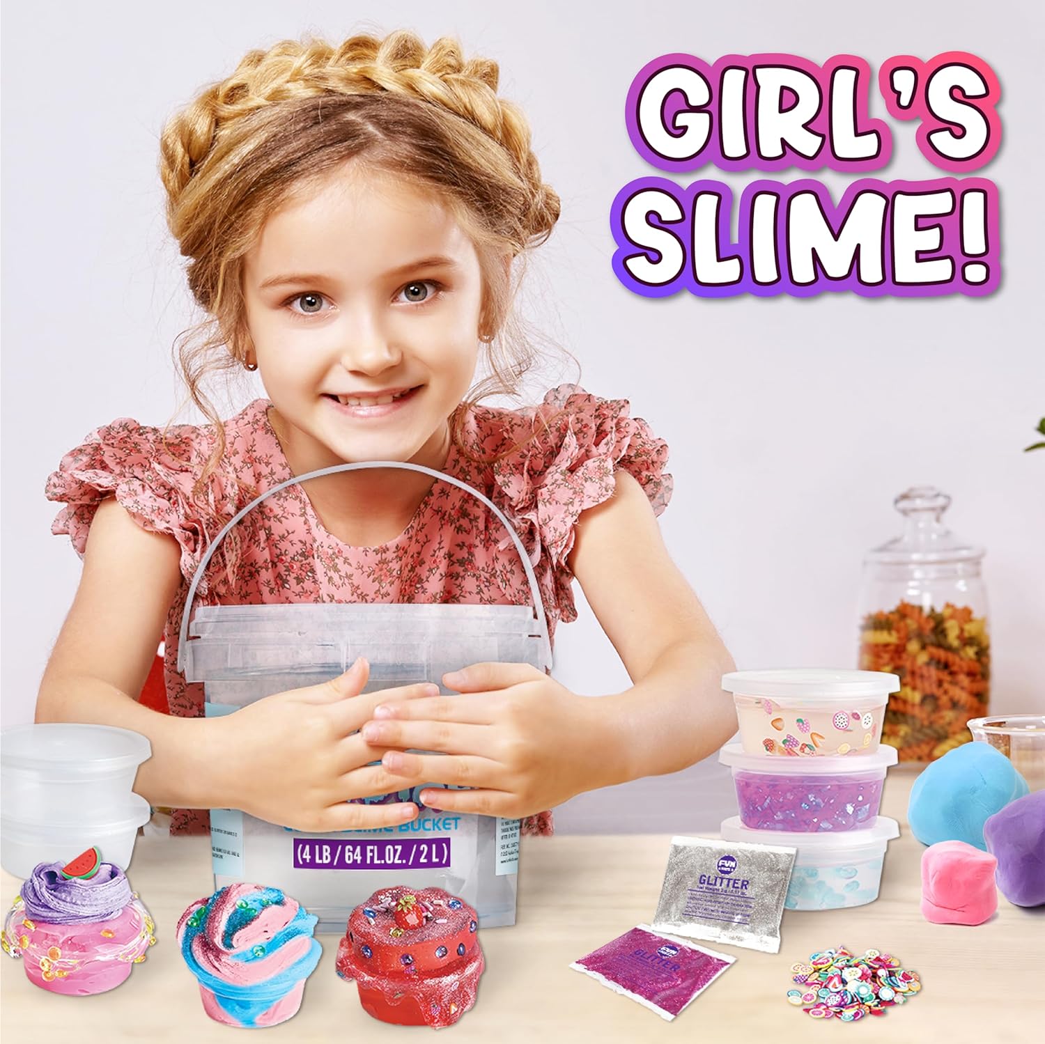 Fun Kidz Crystal Slime Combo Kit | 2000ml Ready-Made Slime with 29 Add-Ins for Creative Play