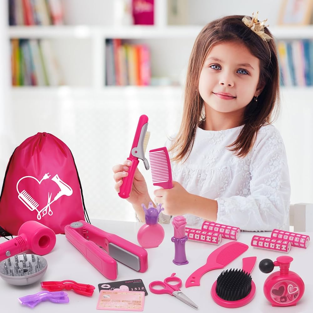 Girls Beauty Hair Salon Set | Pretend Hairdressing & Makeup Toy Kit for Kids