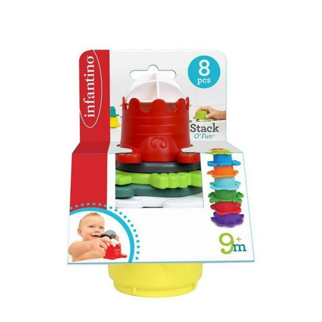 Infantino 8 Pcs Stack O’fun | Colorful Stacking & Pouring Cups for Bath or Beach Play
