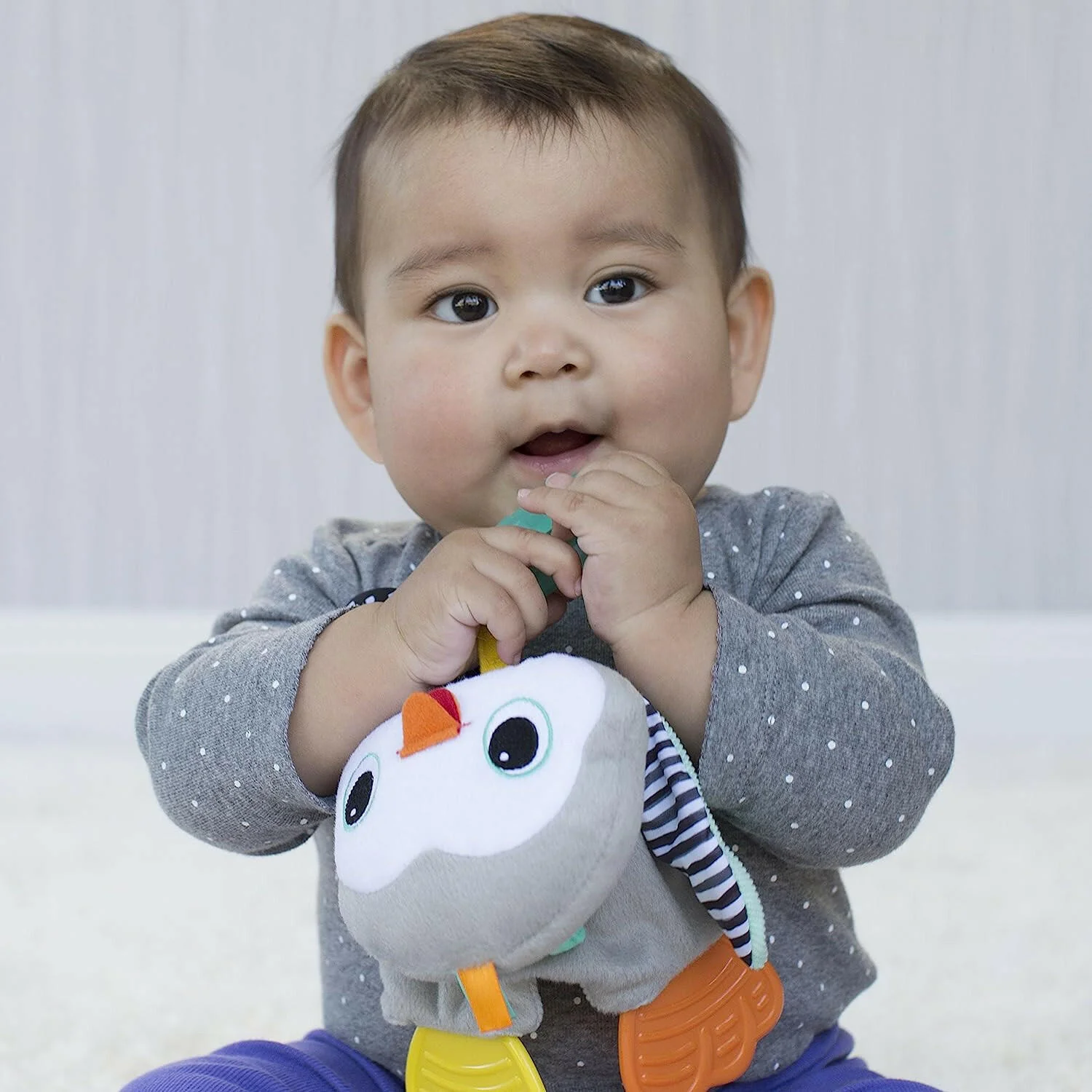 Infantino Cuddly Teether | Soft Sensory Teething Toy with Crinkle Sounds & BPA-Free Textures