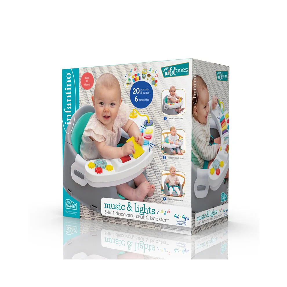 Infantino Music and Lights 3-in-1 Discovery Seat and Booster | Play, Snack & Grow All in One