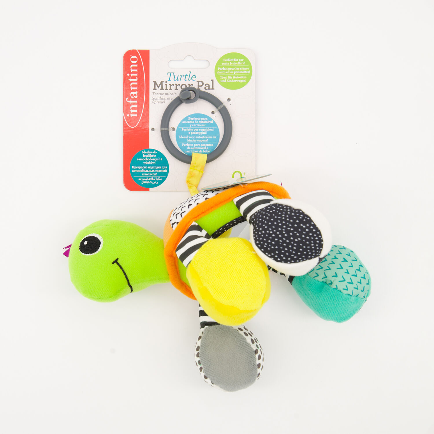 Infantino Turtle Mirror Pal | 3-in-1 Sensory Mirror for Car, Cot & Tummy Time