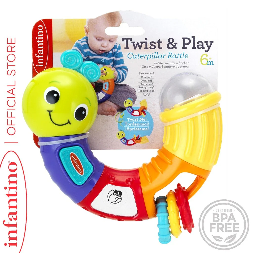 Infantino Twist & Play Caterpillar Rattle | Shake, Spin & Discover Sensory Fun