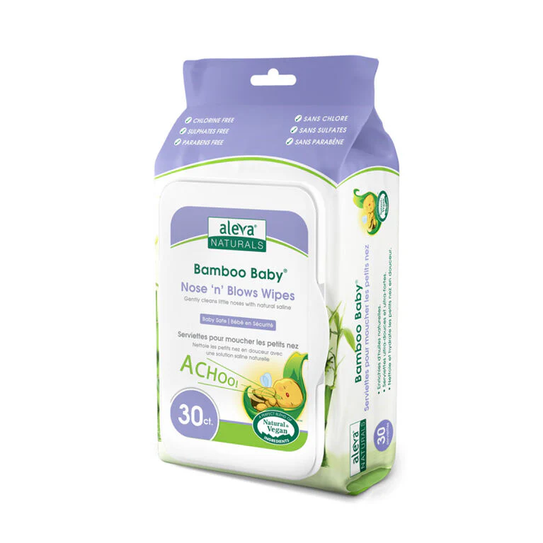 Aleva Naturals Bamboo Baby Nose ‘n’ Blows Wipes (30 Count) – Gentle Saline Wipes for Stuffy Noses & Sensitive Skin