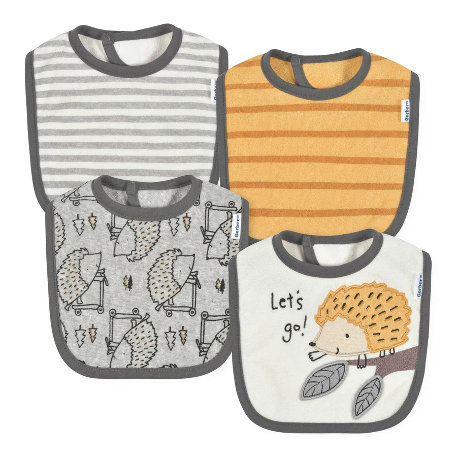 4-Pack Baby Boys Hedgehog Dribbler Bibs – Soft & Absorbent