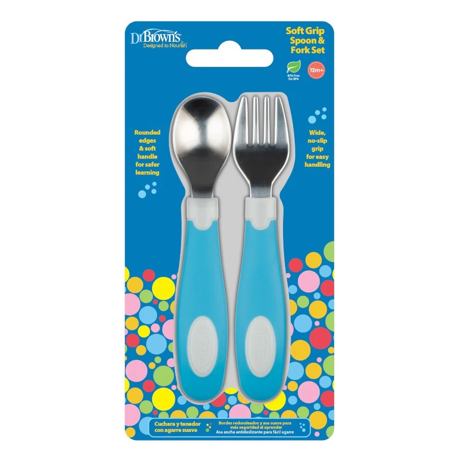 Dr. Brown’s Soft Grip Toddler Spoon & Fork Set – Ergonomic Self-Feeding Utensils for 12+ Months