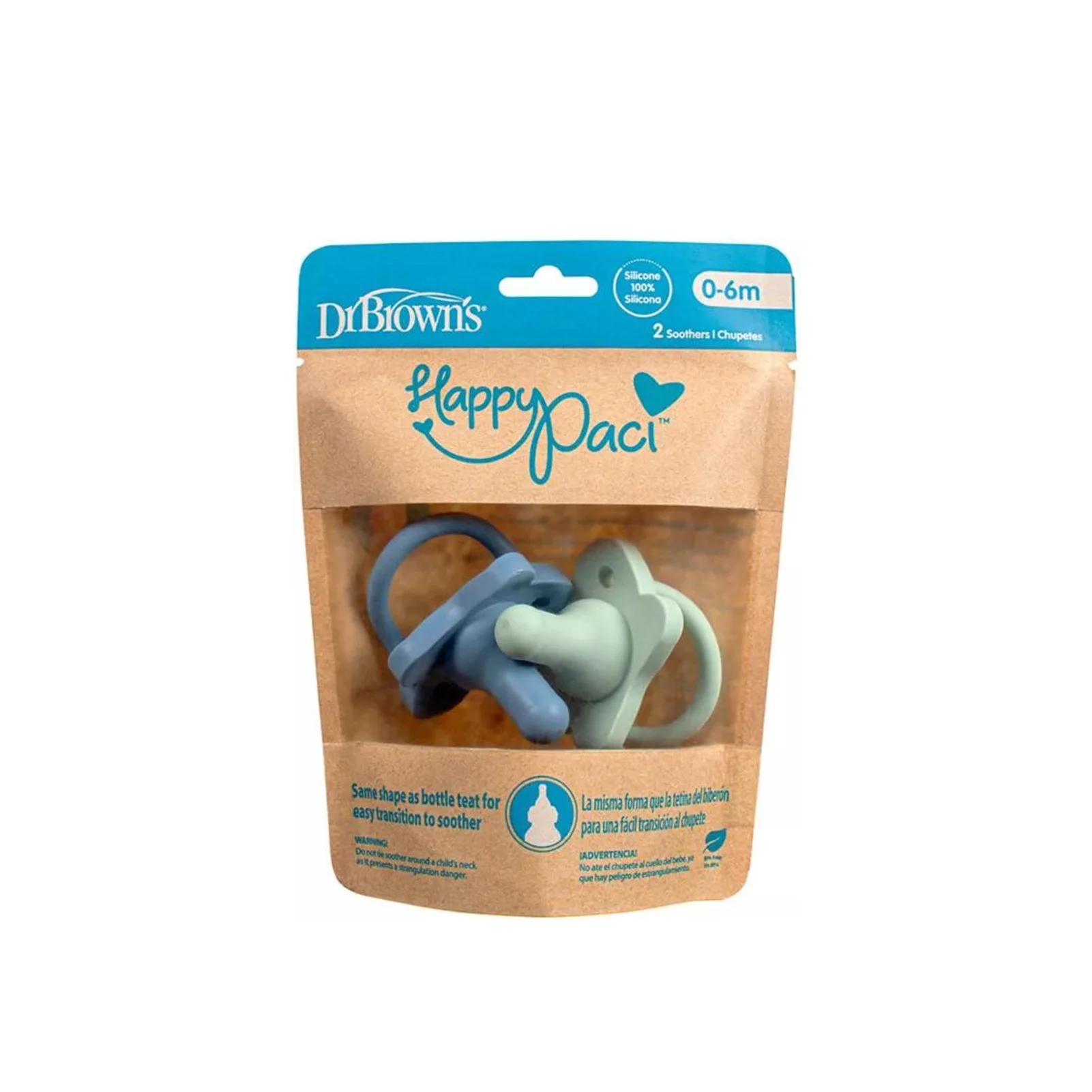 Dr. Brown’s Happy Paci – Silicone Baby Pacifier for 0-6 Months, Soft & Comfortable Soother