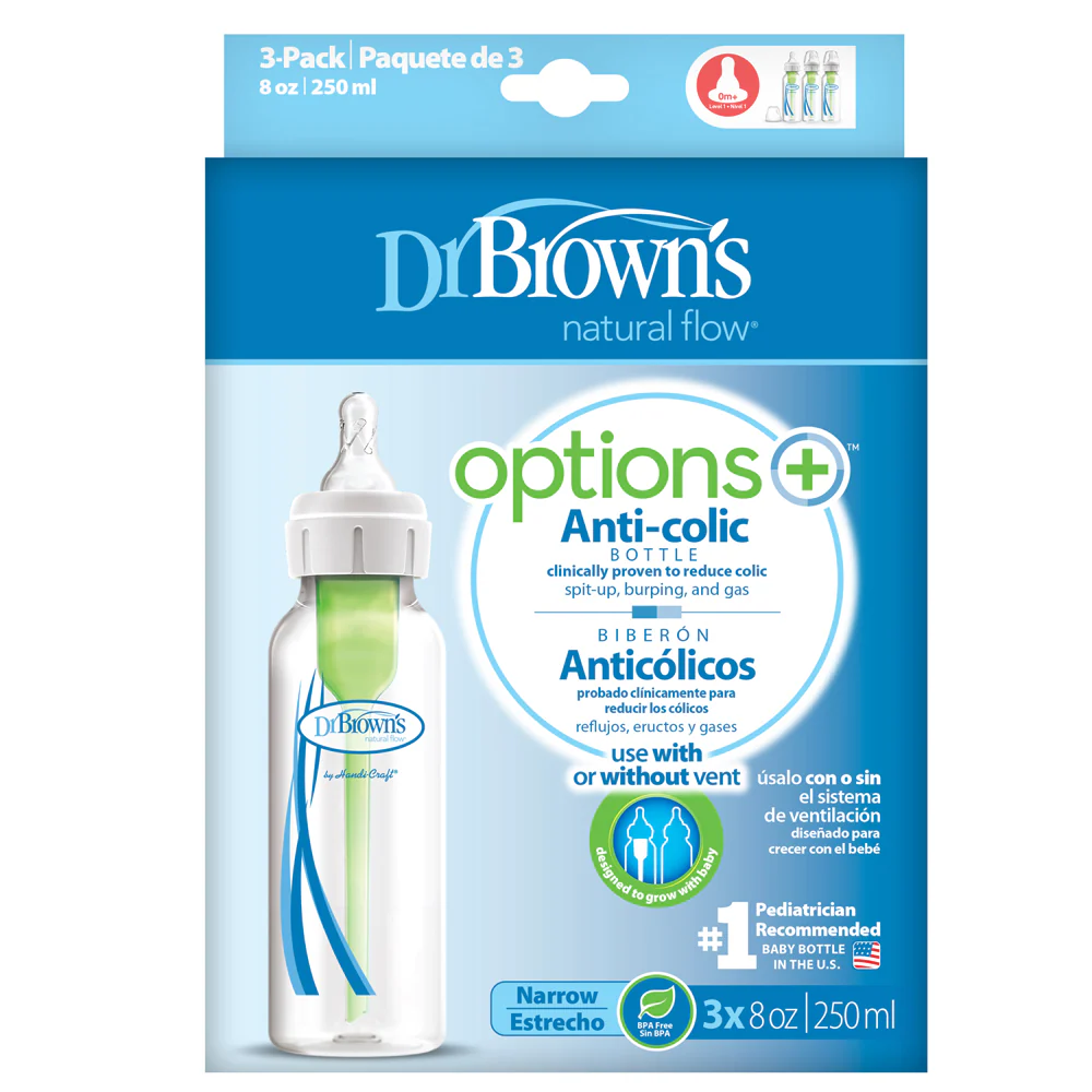 Dr. Brown’s Options+ Anti-Colic Narrow Baby Bottle 120ml – Newborn Feeding Bottle, BPA-Free, Gas & Colic Reduction