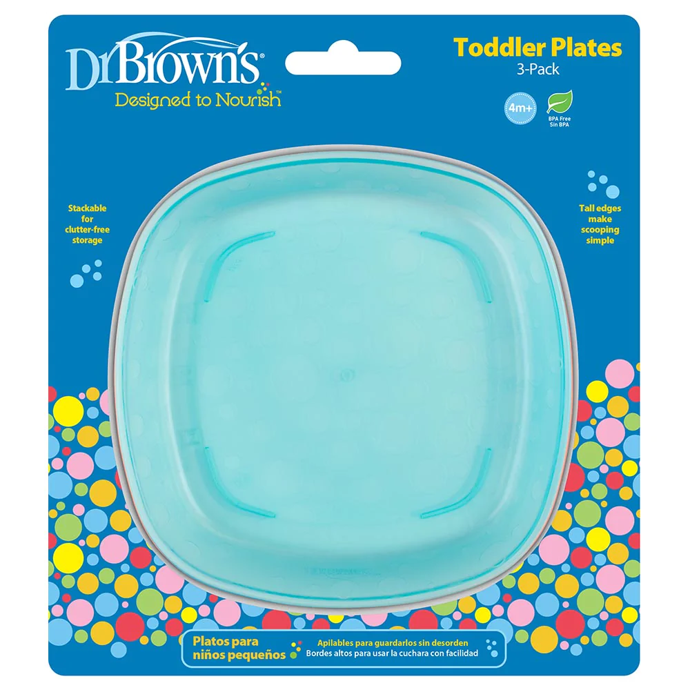 Dr. Brown’s Toddler Plates – Bright, Colorful 3-Section Plates, Easy Grip, Microwave & Freezer Safe