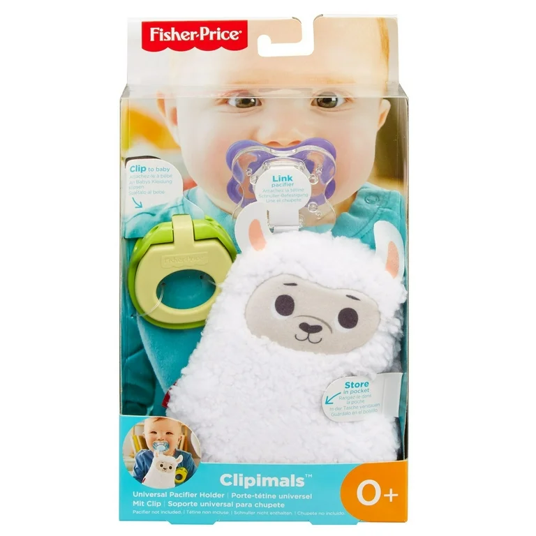 Fisher Price Clipimals Universal Pacifier Holder – Llama Pacifier Clip, Baby-Safe, Portable & Washable
