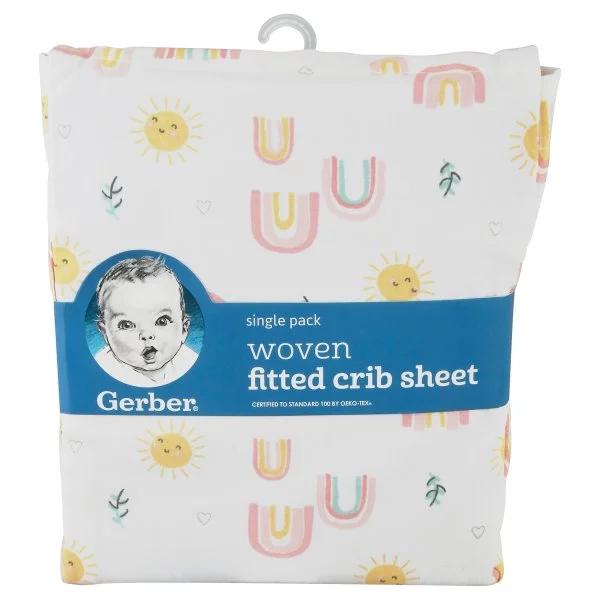 Gerber Baby Girl 100% Cotton Fitted Crib Sheet – Rainbow Print, Standard Crib & Toddler Mattress, Soft & Safe