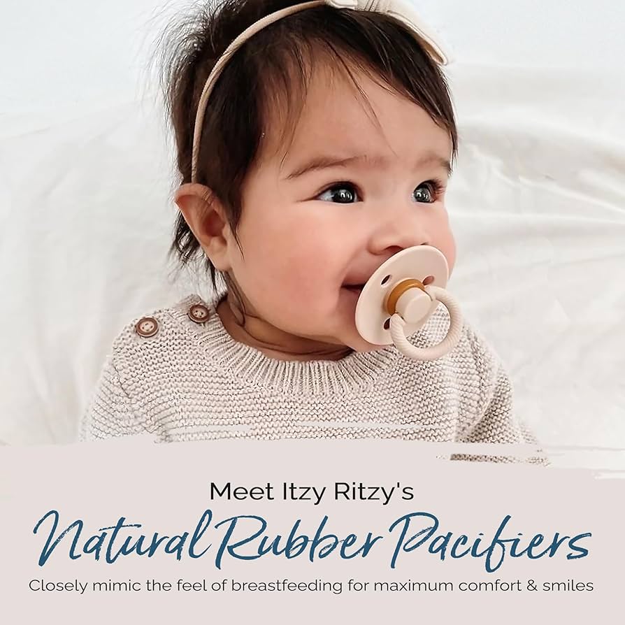 Itzy Soother Pacifiers – Natural Rubber Nipple, Newborn 0-6 Months, Stylish & Safe Set of 2