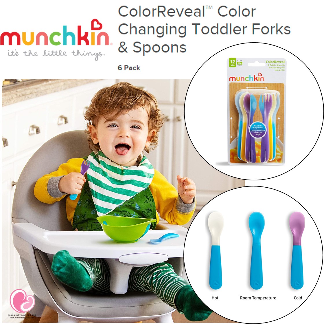 Munchkin Color Reveal 6-Piece Toddler Utensil Set – Forks & Spoons with Magic Color Change