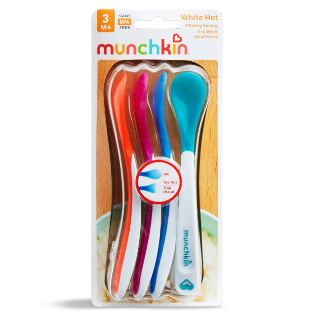 Munchkin White Hot 4-Pack Safety Spoons – Heat-Sensing Tips for Baby Feeding