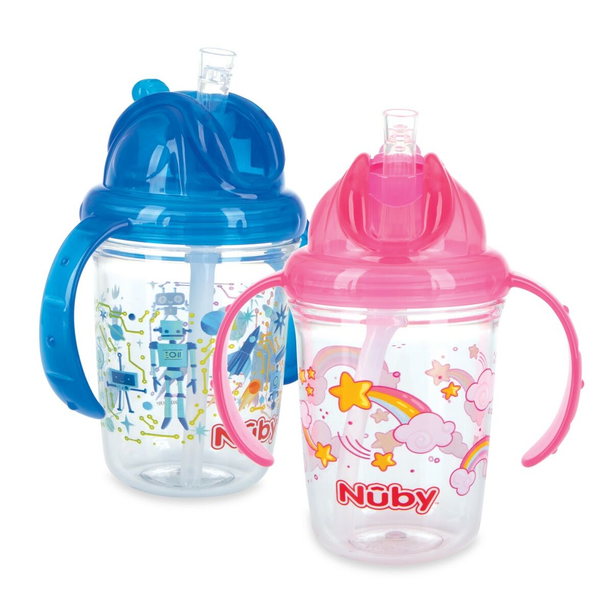 Nuby Flip n’ Sip Soft Straw Trainer Cup – No-Spill Weighted Straw Cup (8oz)