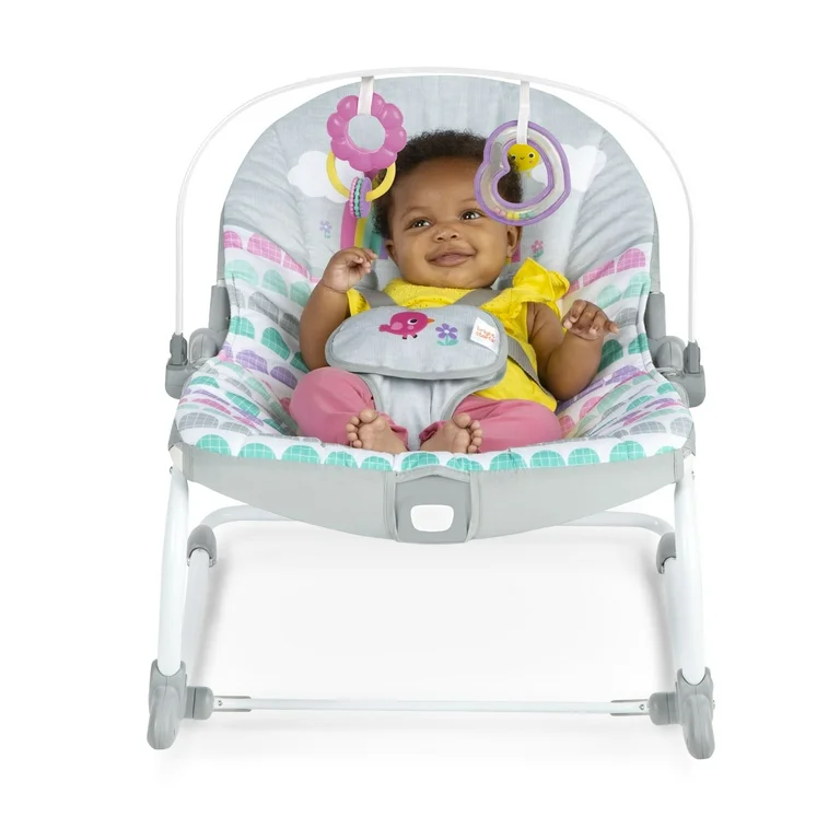 Bright Starts Rosy Rainbow Infant to Toddler Rocker – 2-in-1 Rocker & Stationary Seat