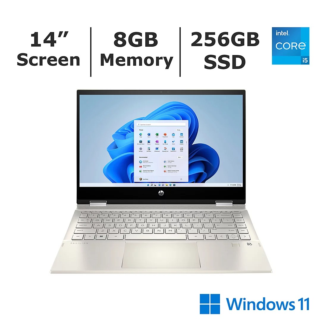 HP Pavilion X360 14″ FHD Convertible Laptop (14-dy2050wm, 2022) – Intel® Core™ i5-1235U, 8GB RAM, 256GB SSD, Intel® Iris® Xe Graphics, Touchscreen, Fingerprint Reader, Windows 11 Home – Silver