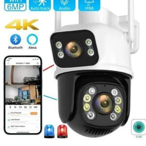 Dual-Lens PTZ Security Camera - 360° Coverage, iCSee App, Two-Way Audio