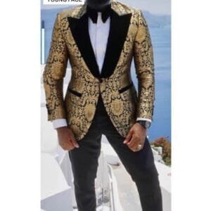 Men's Burgundy Engagement Suit - Shawl Lapel, Slim Fit, Gold Accents