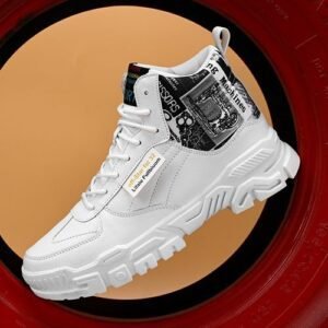 Men's Black Leather Casual Sneakers - Round Head, Lace-Up, Big Sizes