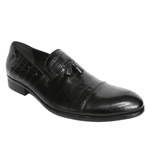Blusaki Black Croc-Skin Leather Slip-on Shoes