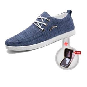 Men's Blue Low Top Lace-Up Sneaker - Simple & Elegant Canvas