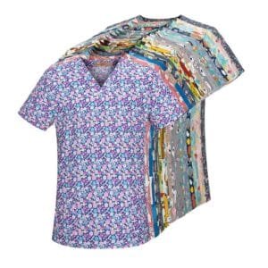 V-Neck Dental Clinic Scrubs Top - Floral Printing, Bulk Orders (20+ Pieces)