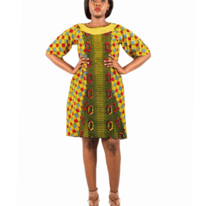 Knee-Length African Dress - Polish Cotton & Mud Cloth, LMCXDS002-005