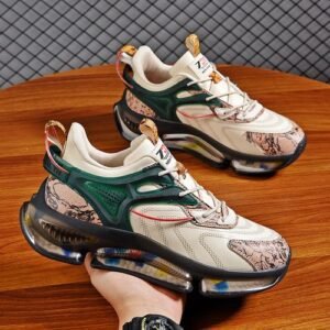 Men's High-Quality Fashion Sneakers - Leather Upper, Shock Absorption