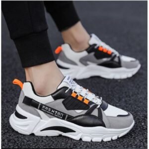 Men's Black/White Fashion Sneakers - Lace-Up, Carefree Style
