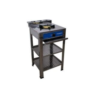 Nasco Single Burner Gas Stove with 2-Shelf Stand - Cast Iron, Portable