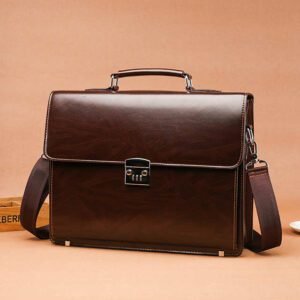 Portable Multi-layer PU Leather Laptop Briefcase - Dark Brown