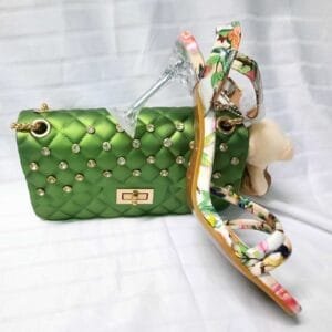 Ladies Floral Open Toe Pump Heel Sandals with Clutch - Ankle Strap