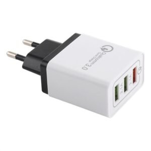 3-Port USB Quick Travel Charger with EU Plug (Black)