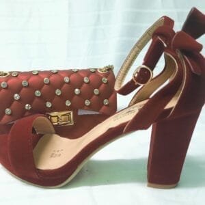 Ankle Strap Block Heel Sandals with Side Bag - Wine Color