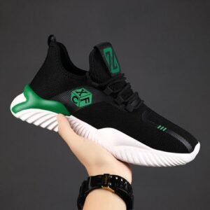 Men's Black Casual Running Sneakers - Trendy Thick Sole Design