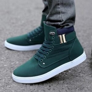 Men's Green Leather High Top Oxfords - Fashion Sneaker, Size 43