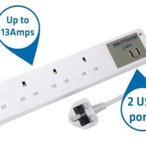 Sollatek 4-Way Surge Protector MGX-4UB - 1.5m Lead, 2x USB Ports